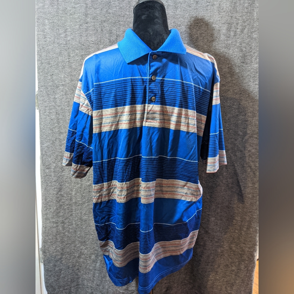 Ben Hogan Performance Men's Blue Grey Striped Golf Polo XL
